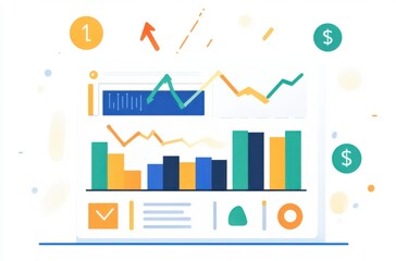 Naklejka premium Vector financial dashboard showing bullish stock market