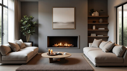 Fototapeta premium modern living room interior design with scandinavian style mid century furniture and cozy decor