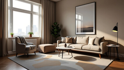 modern living room interior design with scandinavian style mid century furniture and cozy decor