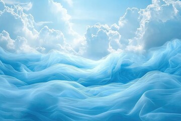 Obraz premium Heavenly blue fabric waves against a bright sky.