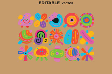 Collection of Colorful Abstract Shapes and Doodle Art