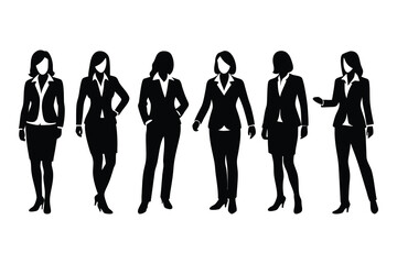 A group of business women poses silhouette vector design isolated on white background