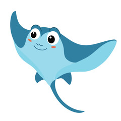 Cute Little Stingray in Flat Style. Hand Drawn Vector Art. 