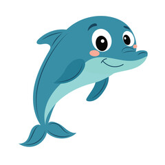 Cute Little Dolphin in Flat Style. Hand Drawn Vector Art. 
