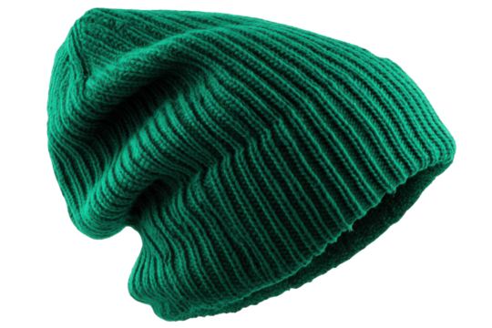 Teal knit hat, slouch fit isolated on transparent background