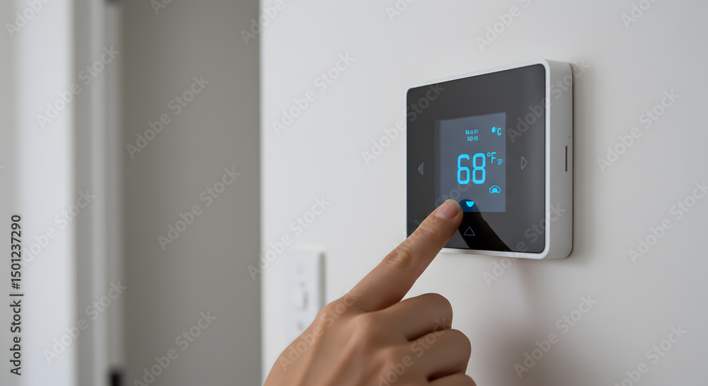 Poster smart thermostat control setting temperature for home automation and energy efficiency climate contr