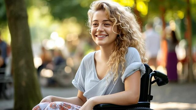 Wheelchair accessibility: joyful woman in the park
