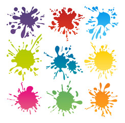 Set Colorful ink spots, Splash splatter abstract shape. Vector