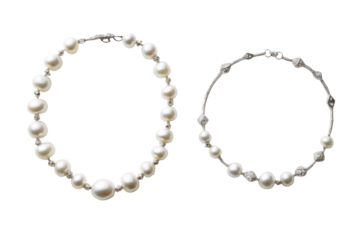 Two pearl string bracelets isolated on transparent background