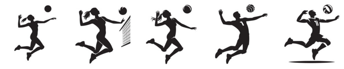 silhouette vector of people playing volleyball