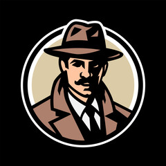 Silhouette of a man in a hat and a raincoat on a dark background.