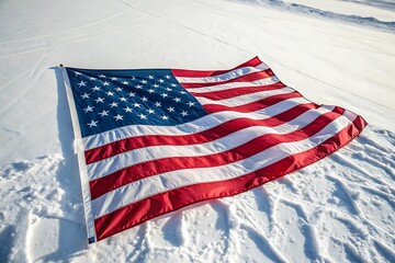American flag on snowy ground in antarctica