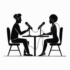 Fototapeta premium Podcaster Interviewing Guest Silhouette — Flat 2D Minimalist Vector