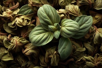 Obraz premium Closeup of dried oregano leaves herbal garden nature photography natural environment detailed view culinary herb essence
