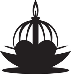 Abstract Black Candle in Geometric Cage Design