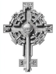 Obraz premium Icon-style Drawing of St. Peters Keys Featuring Open Top and Intricate Design Elements in Monochrome Artwork