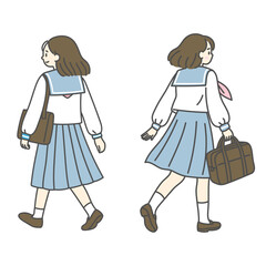 Fototapeta premium 歩くセーラー服の女子高生の後ろ姿