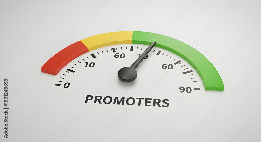 Poster promoters gauge meter showing performance indicator with red yellow and green zones and high score r