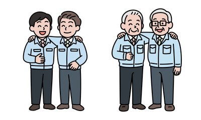 工場作業員の仲間・チームワークイラスト