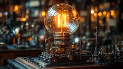 Illuminated globe, intricate mechanical base