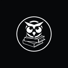 Owl sitting on books logo design vector Logo