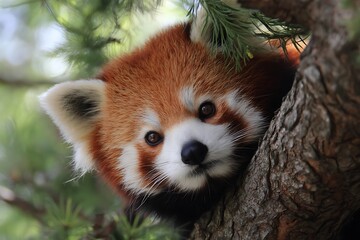 Fototapeta premium Adorable red panda in vibrant natural habitat 