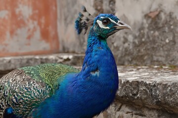 Obraz premium Exotic peacock botanical in ancient Roman design 