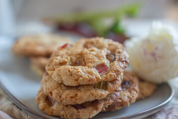 Chocolate chip cookies with rhubarb