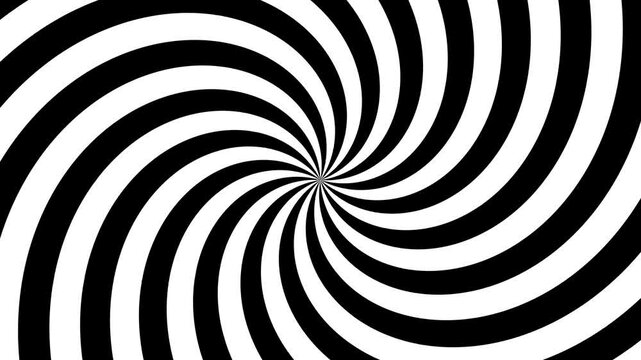 Double black and white interwoven spiral continuously spins at a consistent speed on a white background producing a hypnotic visual effect