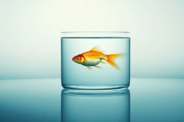 Goldfish swimming in a glass of water symbolizing limited space