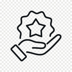 Hand holding star bonus outline icon