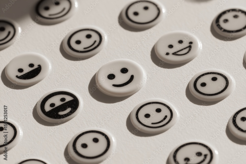 Poster minimal monochrome emoji sticker grid creating a soft and playful aesthetic with various expressions
