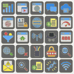 Icon set of internet. Internet network elements. Icon in embossed style.