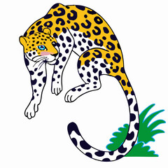 Cartoon Jaguar Illustration, Yellow and Black Spots, Jungle Cat