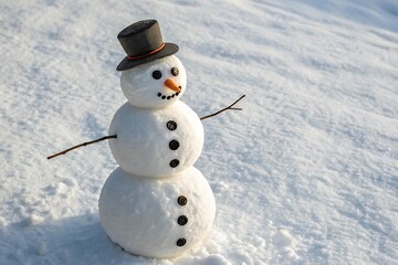 Obraz premium Charming snowman in top hat on snowy landscape