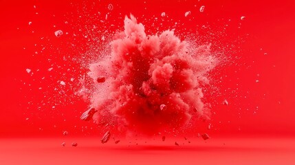 Vibrant Abstract Explosion, an intense burst of reds against charred textures, set in a minimalist backdrop that emphasizes the boldness and depth of the composition.