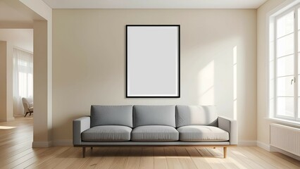  Mock up poster frame in living room interior with sofa