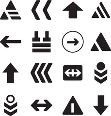 Bold Directional Arrow Icon Set &ndash; Solid Black Navigation and Wayfinding Symbols