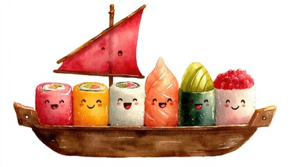Cute Sushi Boat Kawaii Food Adventure.