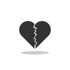 Broken heart or divorce icon with shadow