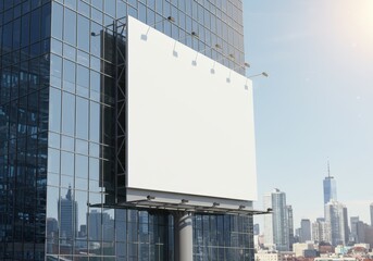 Outdoor Advertising Billboard on a Modern Glass Skyscraper in a City Photo
