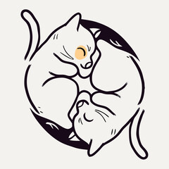 Two Cute Kittens Sleeping Yin Yang Design