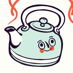 Cute Cartoon Kettle, Teapot Illustration, Home Decor