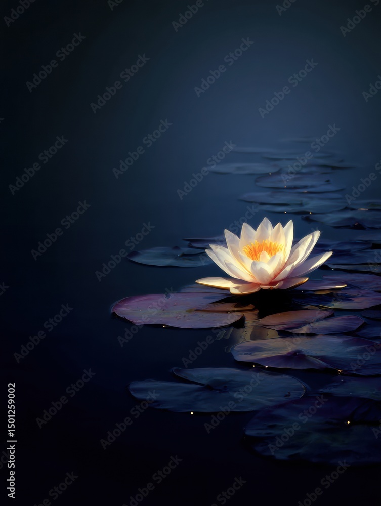 Aufkleber Lotus Flower Floats Serenely on Moonlit Water With Tranquil Surroundings Creating a Peaceful Atmosphere
