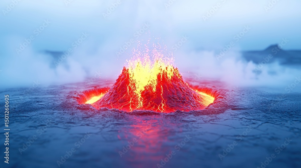 Poster explosive volcanic eruption, a dynamic display of fiery magma chunks bursting from a powerful core, 