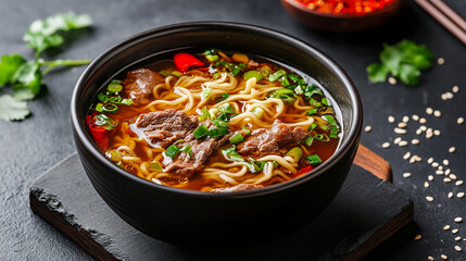 Tasty classic soup with noodles andmeat