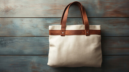 Stylish Canvas Tote Bag with Leather Straps