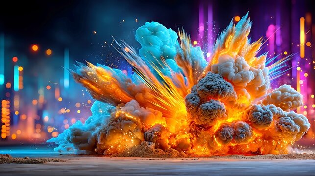 Epic explosion of fire and ash, dynamic and dramatic backdrop, perfect for a blockbuster film poster, minimalist design with ample free space for text and imagery