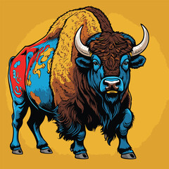 bison american animal vector art comic style