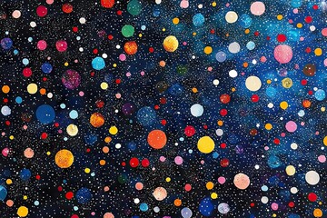 Colorful, speckled pattern of dots on a dark background.
